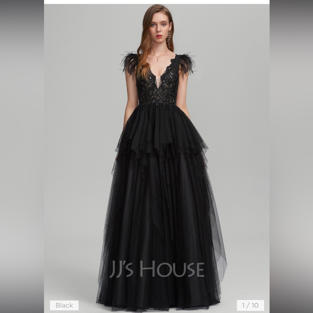 JJ’S HOUSE Ball-Gown/Princess V-Neck Floor-Length Tulle Prom Dresses/ Feather